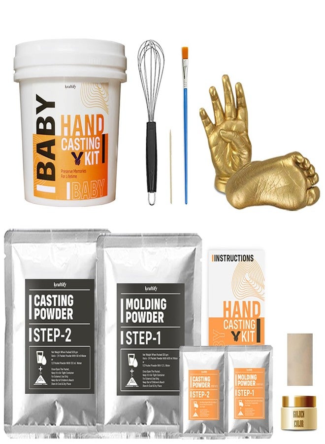 kraftify مجموعة كرافتيفاي لصنع قوالب يدوية للأزواج والأطفال | مسحوق تشكيل ثلاثي الأبعاد لليدين والقدمين، طين تشكيل | مجموعة قوالب يدوية | مجموعة اصنعها بنفسك كهدية (مجموعة أطفال) - Image 1